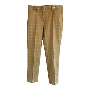 Lands' End Women's Tan Polka Dot Straight High Rise Leg Pants SZ 14
